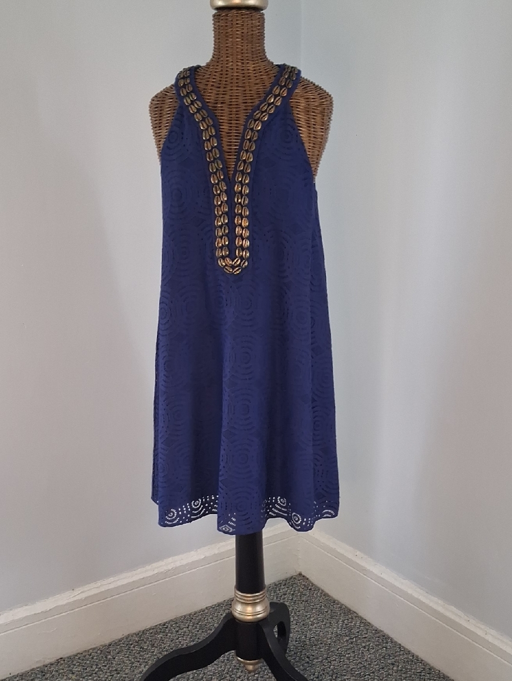 Lilly Pulitzer Navy Eyelet Sleeveless Mini with Gold Trim